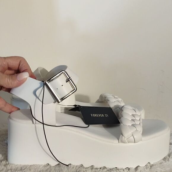 Forever 21 White Braided Wedge Sandals - Picture 1 of 7